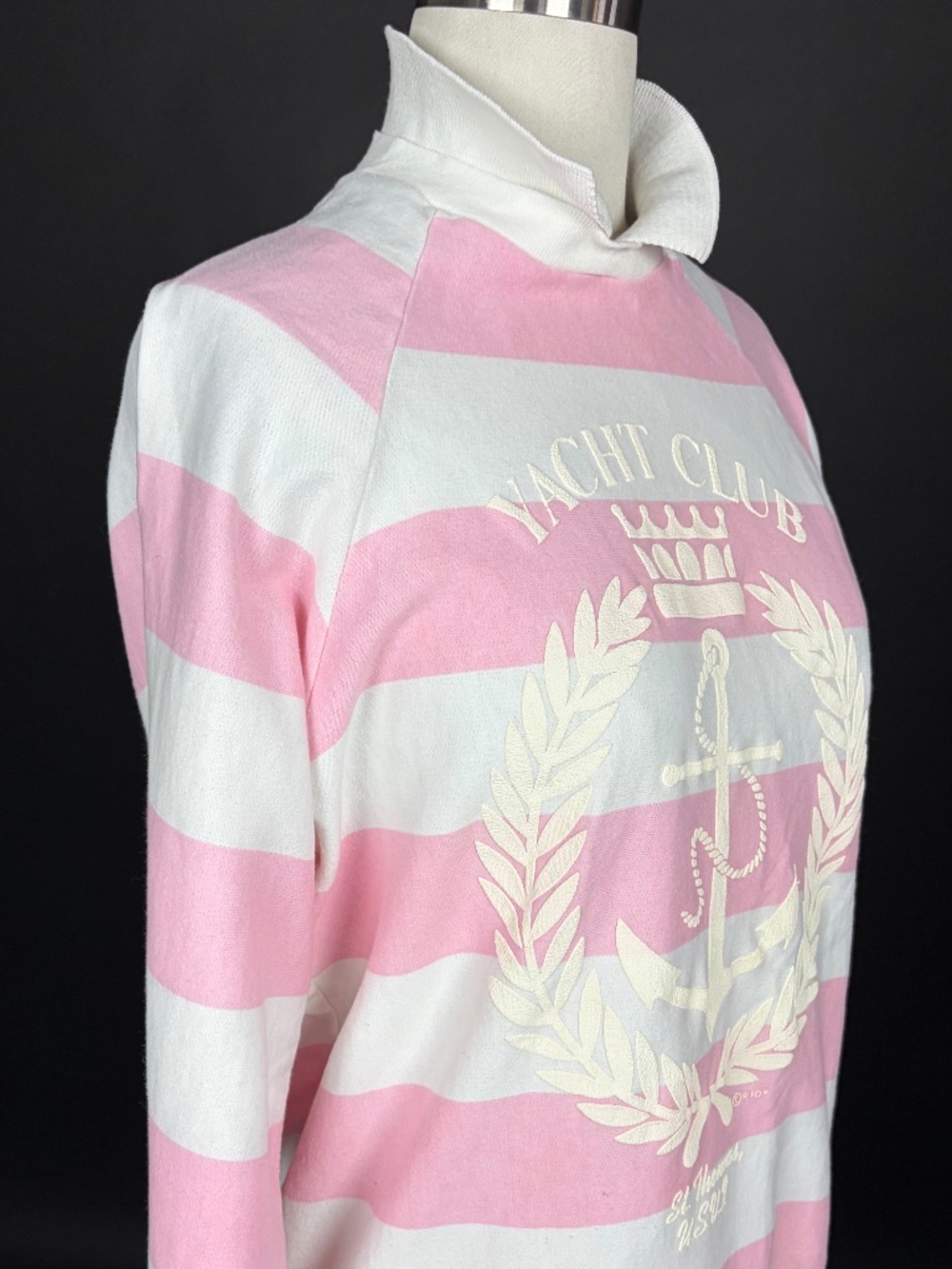 Vintage 80s Yacht Club Sweatshirt Pink White Striped St Thomas Anchor Nautical
